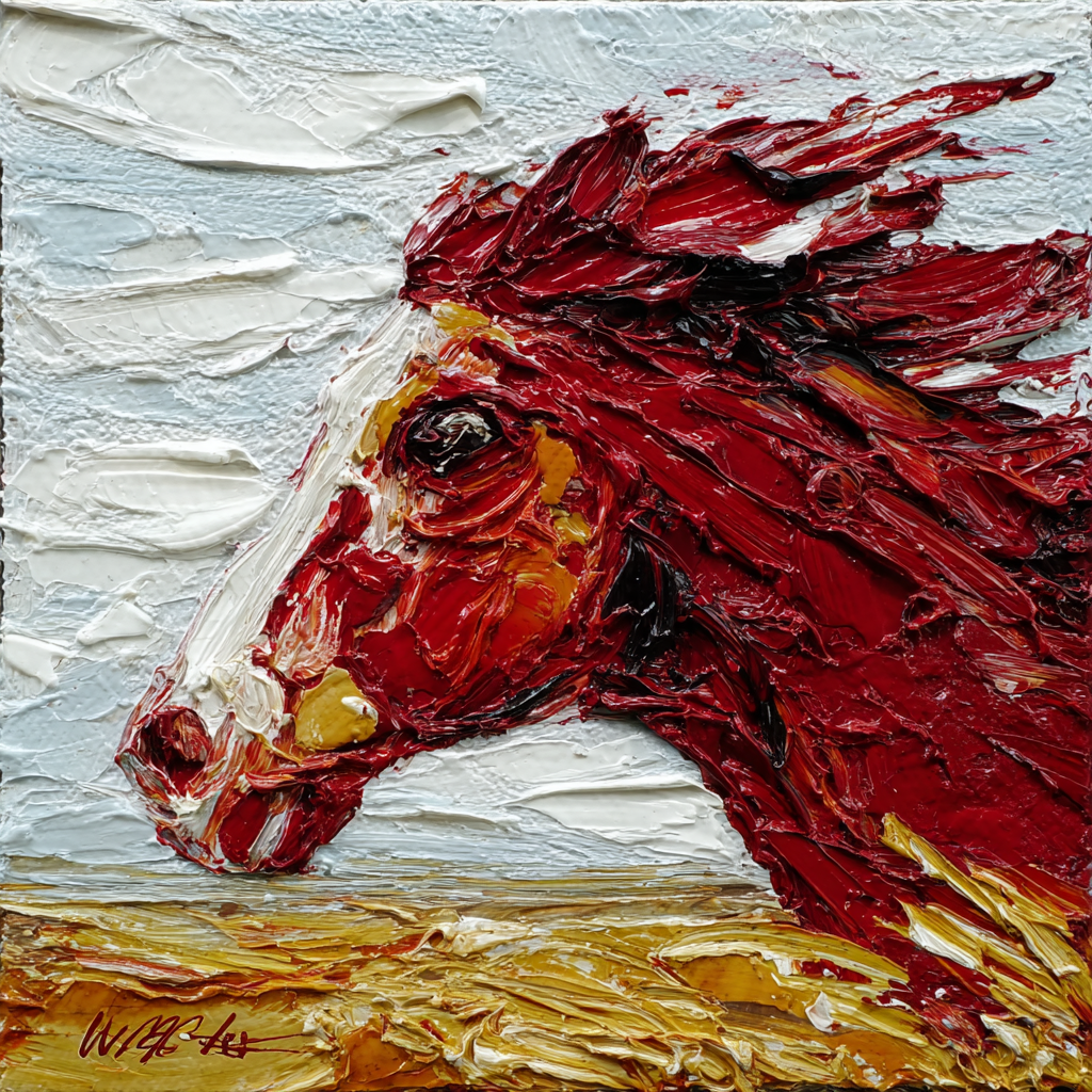 Rotes Pferd Impasto Malerei Vor Himmel Und Landschaft | Expressionismus | Stilrichtungen