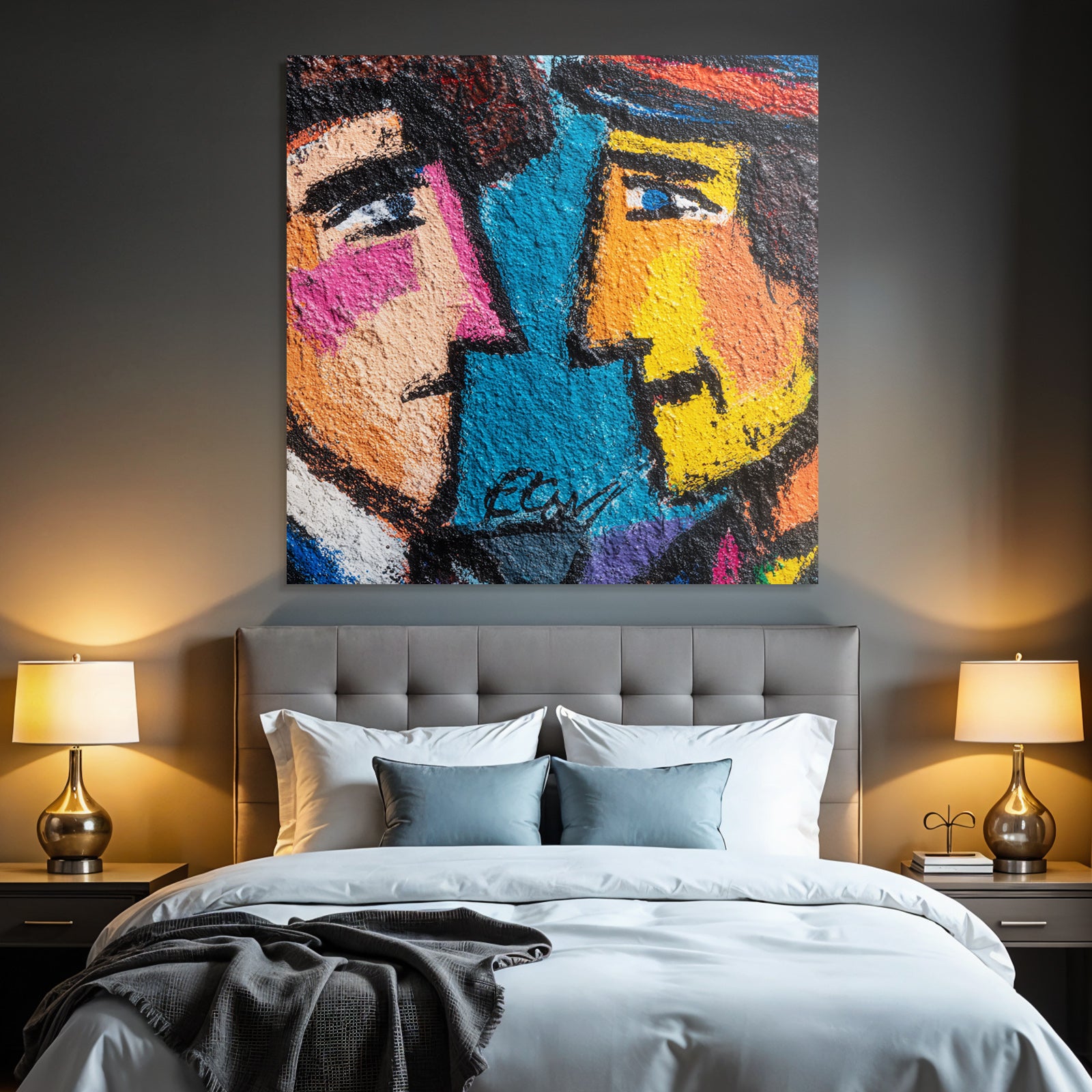Zwei Gesichter Bunte Graffiti Wandmalerei