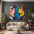 Zwei Gesichter Bunte Graffiti Wandmalerei
