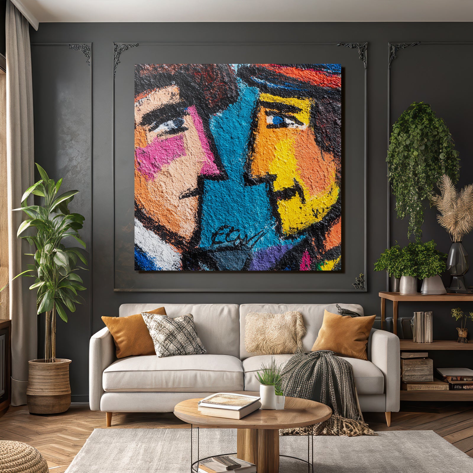 Zwei Gesichter Bunte Graffiti Wandmalerei