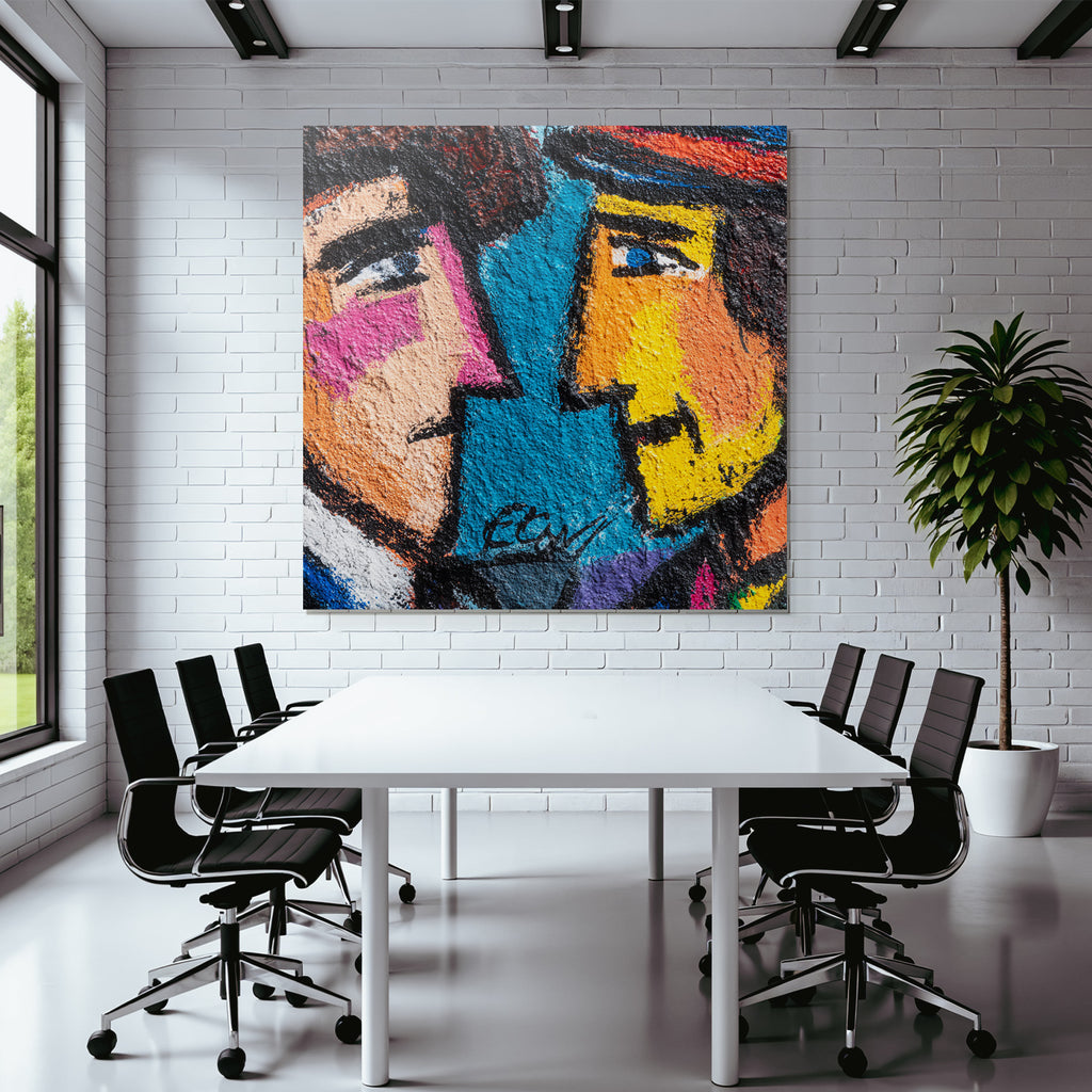 Zwei Gesichter Bunte Graffiti Wandmalerei