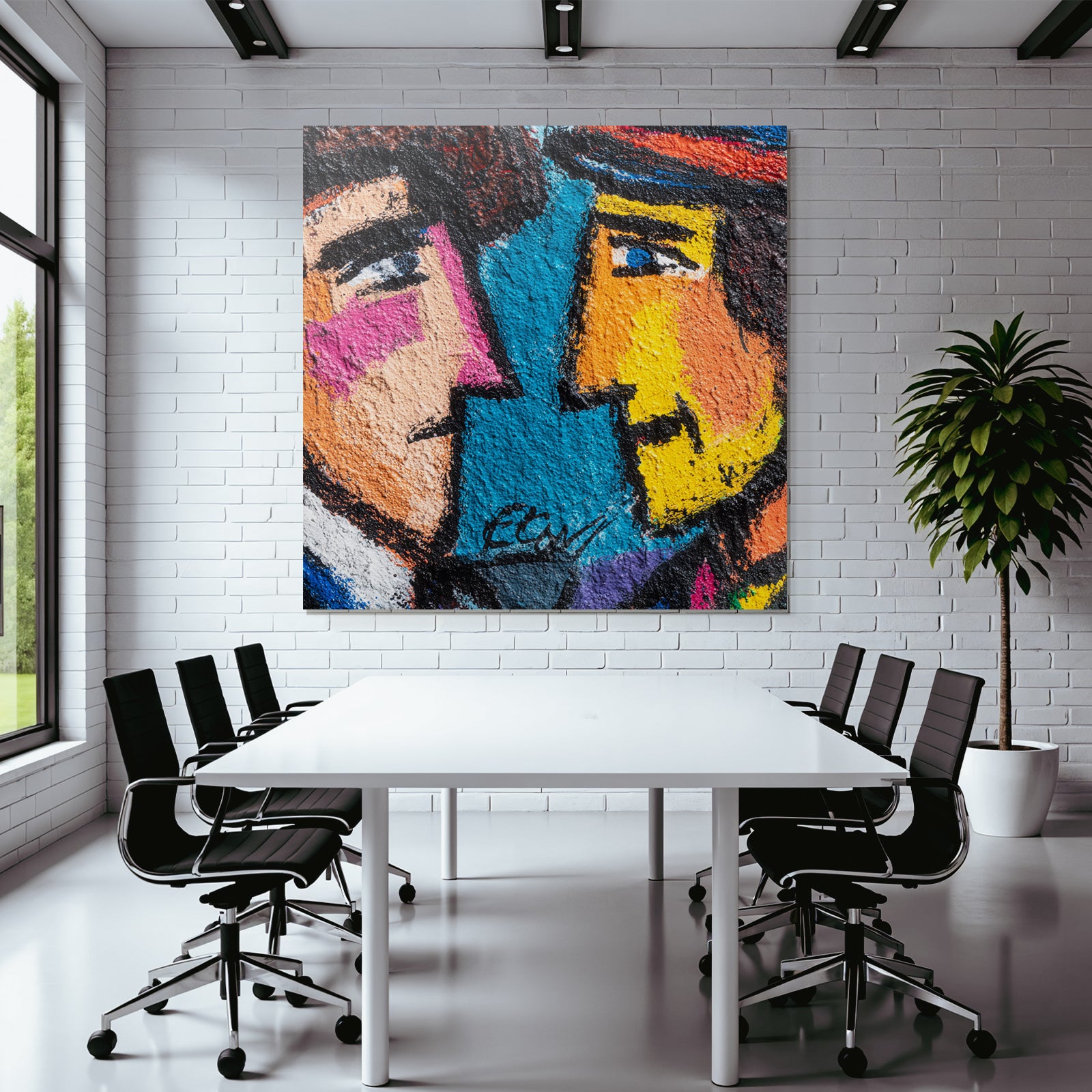 Zwei Gesichter Bunte Graffiti Wandmalerei