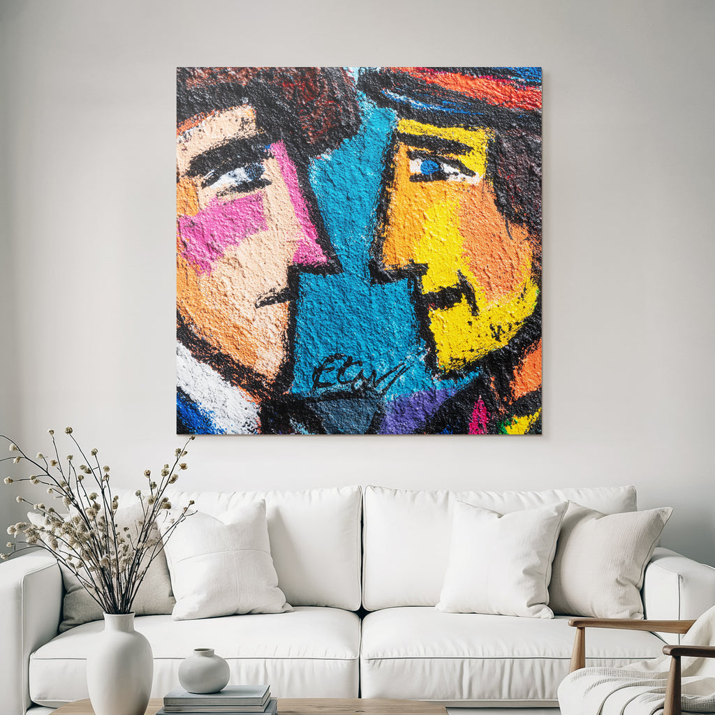 Zwei Gesichter Bunte Graffiti Wandmalerei