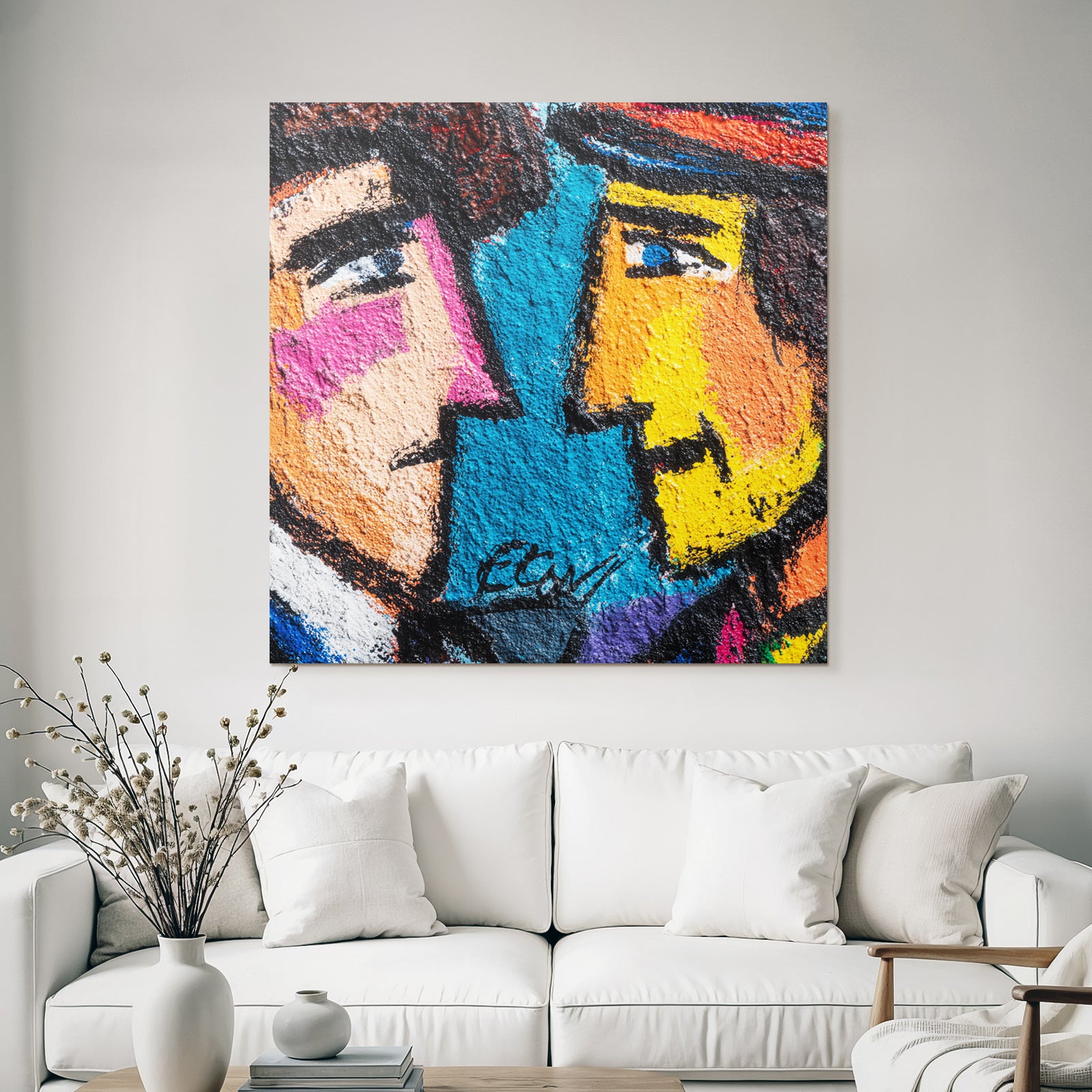 Zwei Gesichter Bunte Graffiti Wandmalerei