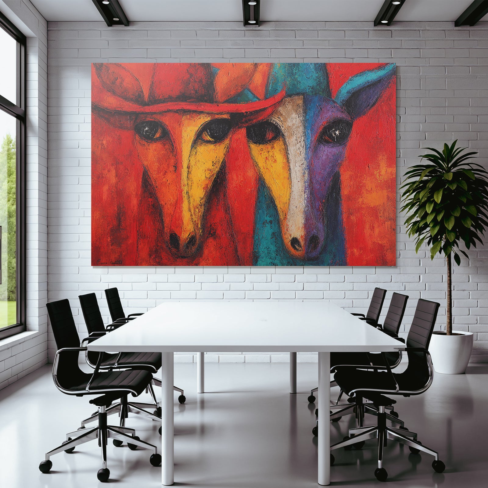 Abstrakte Kunst Mit Stilisierten Kühen In Leuchtenden Farben