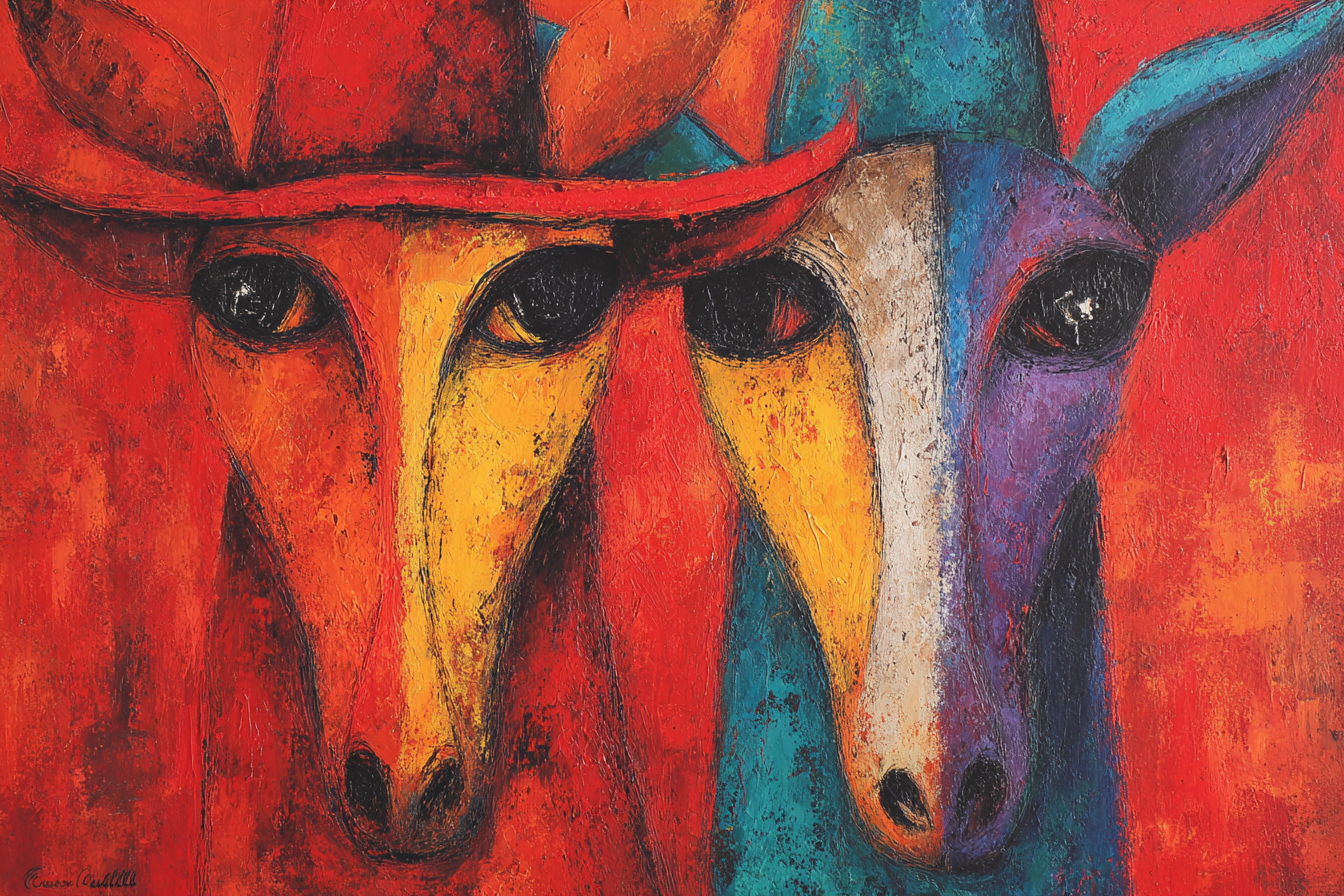 Abstrakte Kunst Mit Stilisierten Kühen In Leuchtenden Farben | Expressionismus | Stilrichtungen