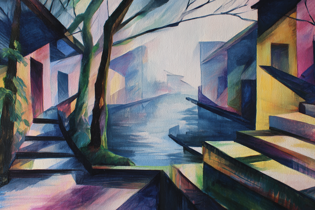 Abstrakte Landschaft Mit Gebaeuden Stufen Und Wasser | Expressionismus | Stilrichtungen