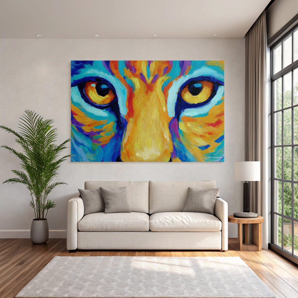 Abstraktes Tigerportrait Bunte Pinselstriche Augenfokus