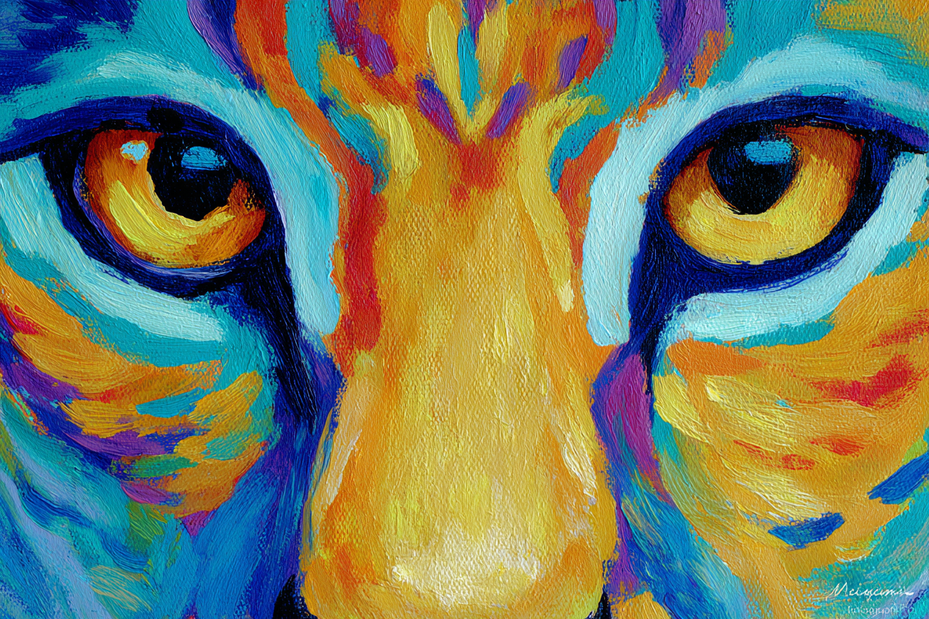 Abstraktes Tigerportrait Bunte Pinselstriche Augenfokus | Expressionismus | Stilrichtungen