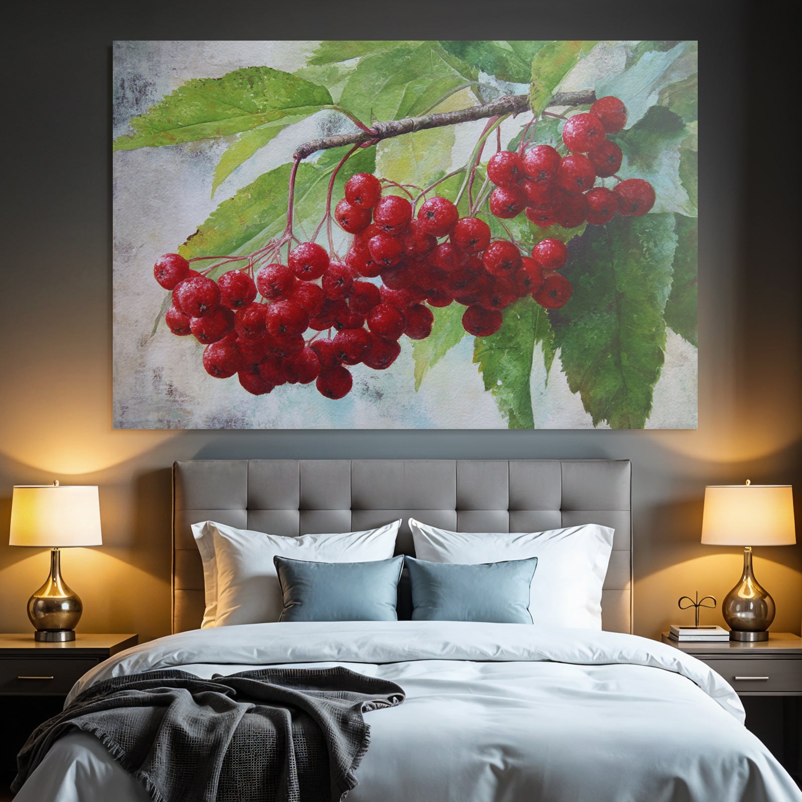 Aquarell Rote Beeren Und Grüne Blätter