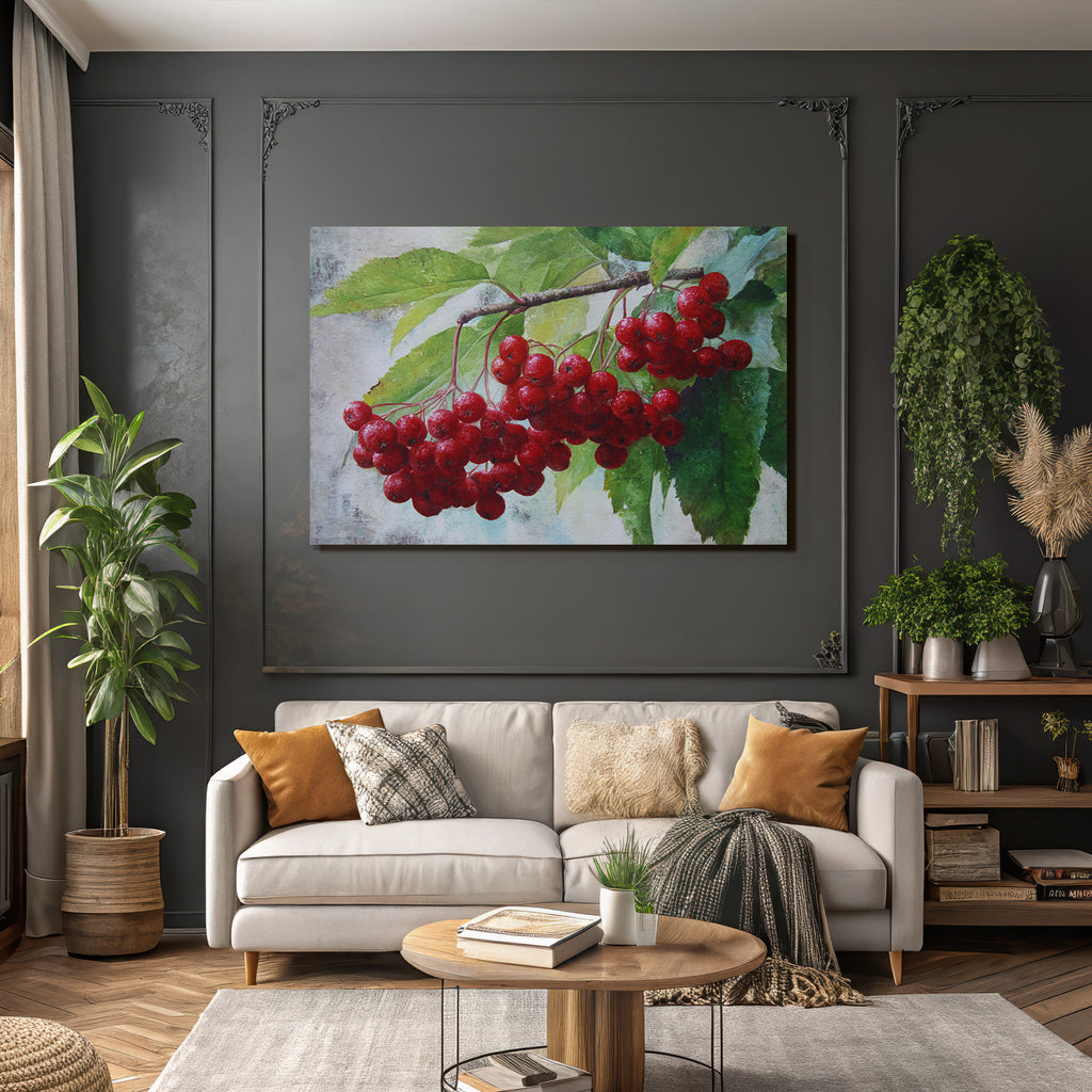 Aquarell Rote Beeren Und Grüne Blätter