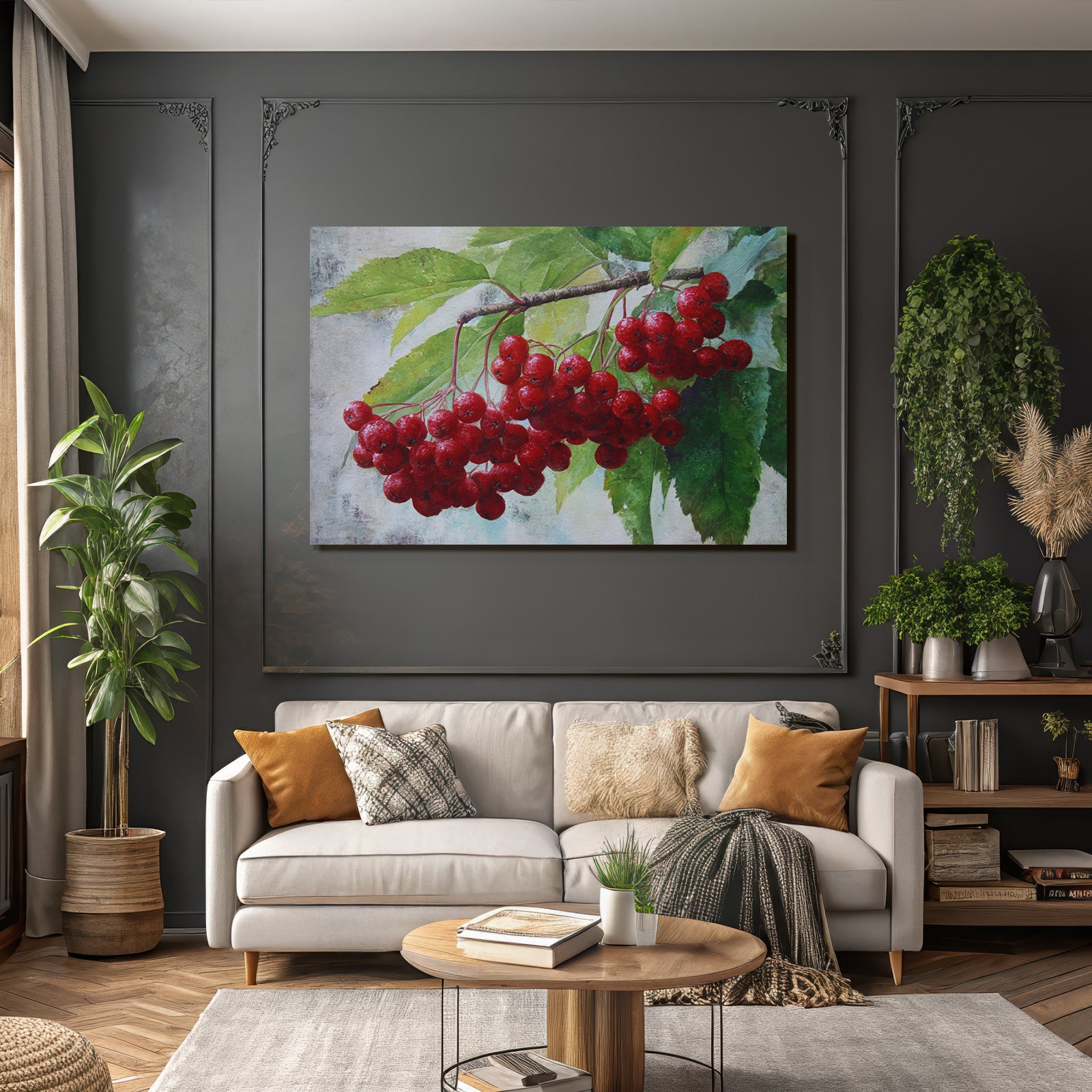 Aquarell Rote Beeren Und Grüne Blätter