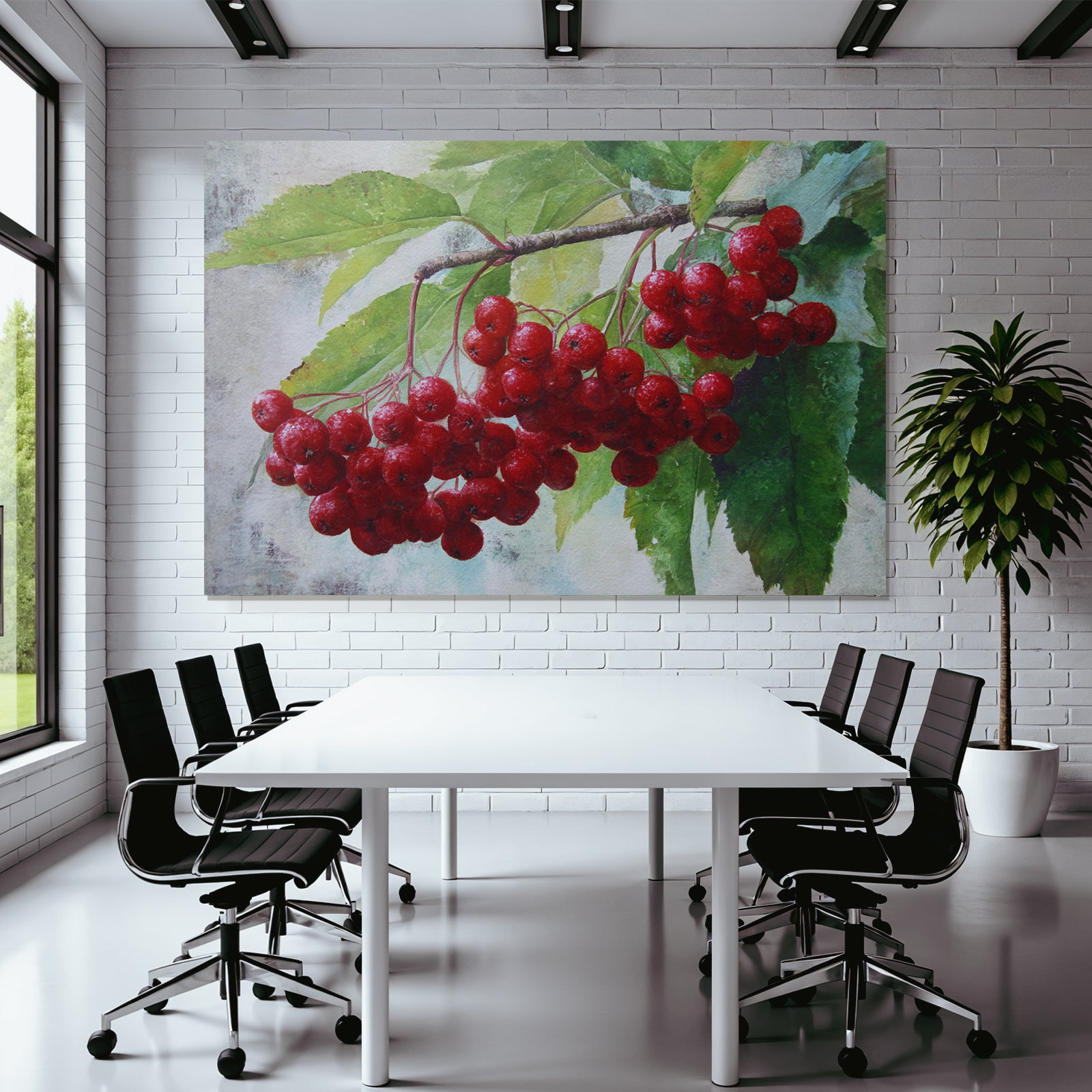 Aquarell Rote Beeren Und Grüne Blätter