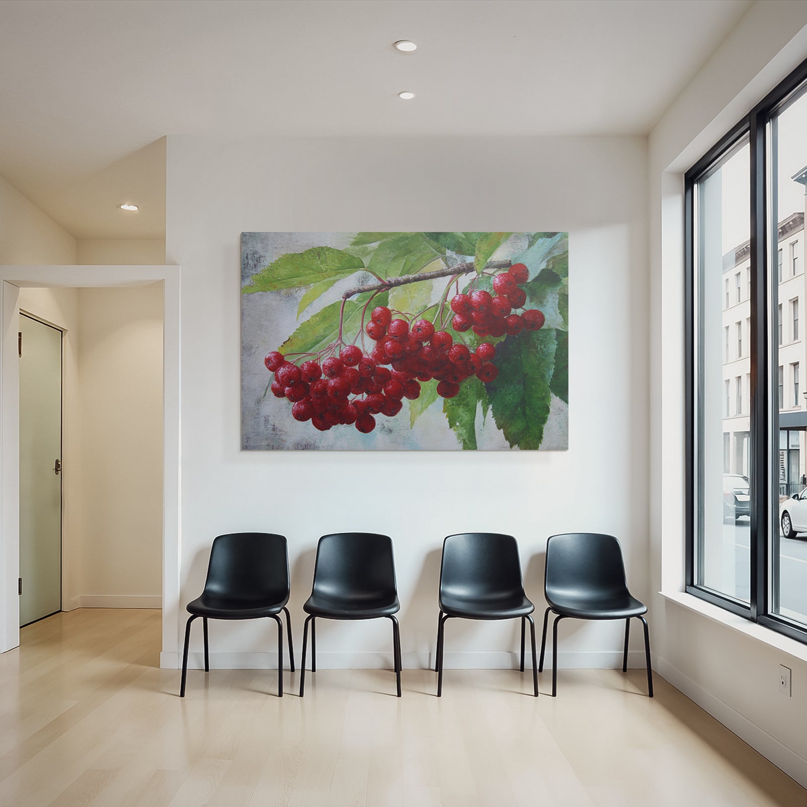 Aquarell Rote Beeren Und Grüne Blätter