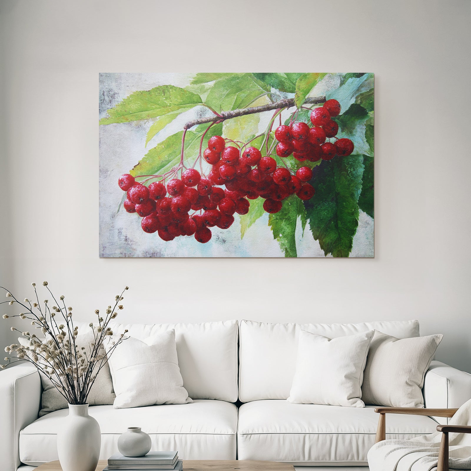 Aquarell Rote Beeren Und Grüne Blätter