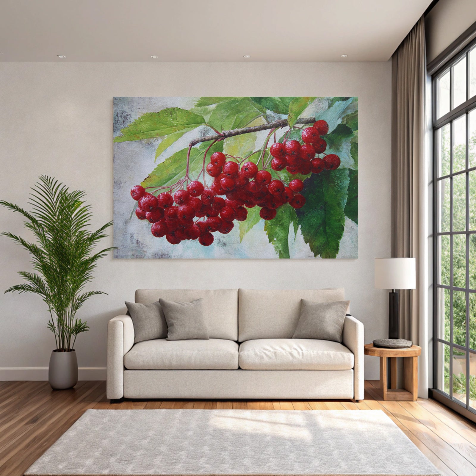 Aquarell Rote Beeren Und Grüne Blätter