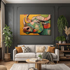 Bunte Geometrische Bullenillustration Vor Gelbem Hintergrund