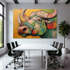Bunte Geometrische Bullenillustration Vor Gelbem Hintergrund