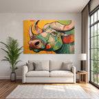 Bunte Geometrische Bullenillustration Vor Gelbem Hintergrund