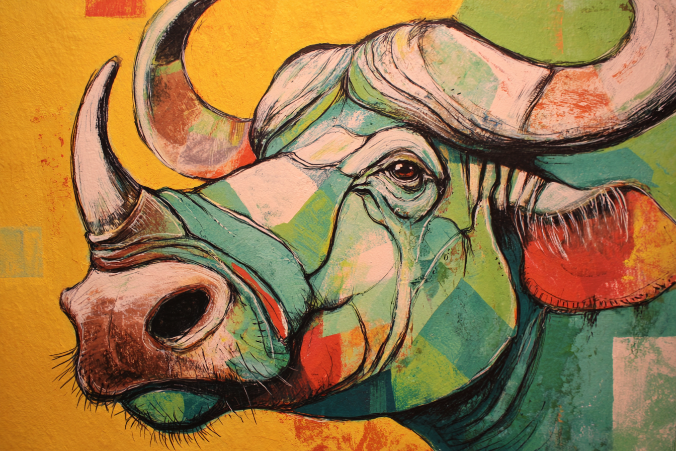 Bunte Geometrische Bullenillustration Vor Gelbem Hintergrund | Expressionismus | Stilrichtungen