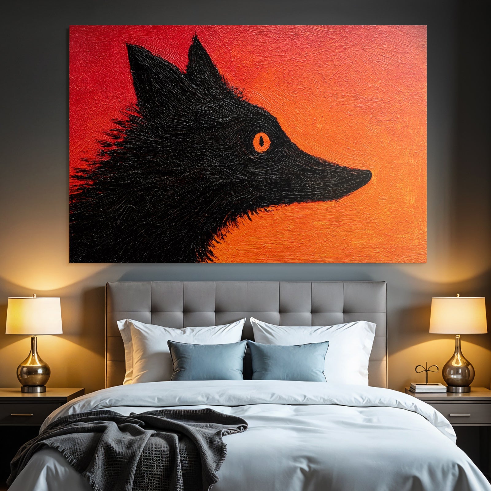 Roter Orange Hintergrund Mit Wolfsilhoütte