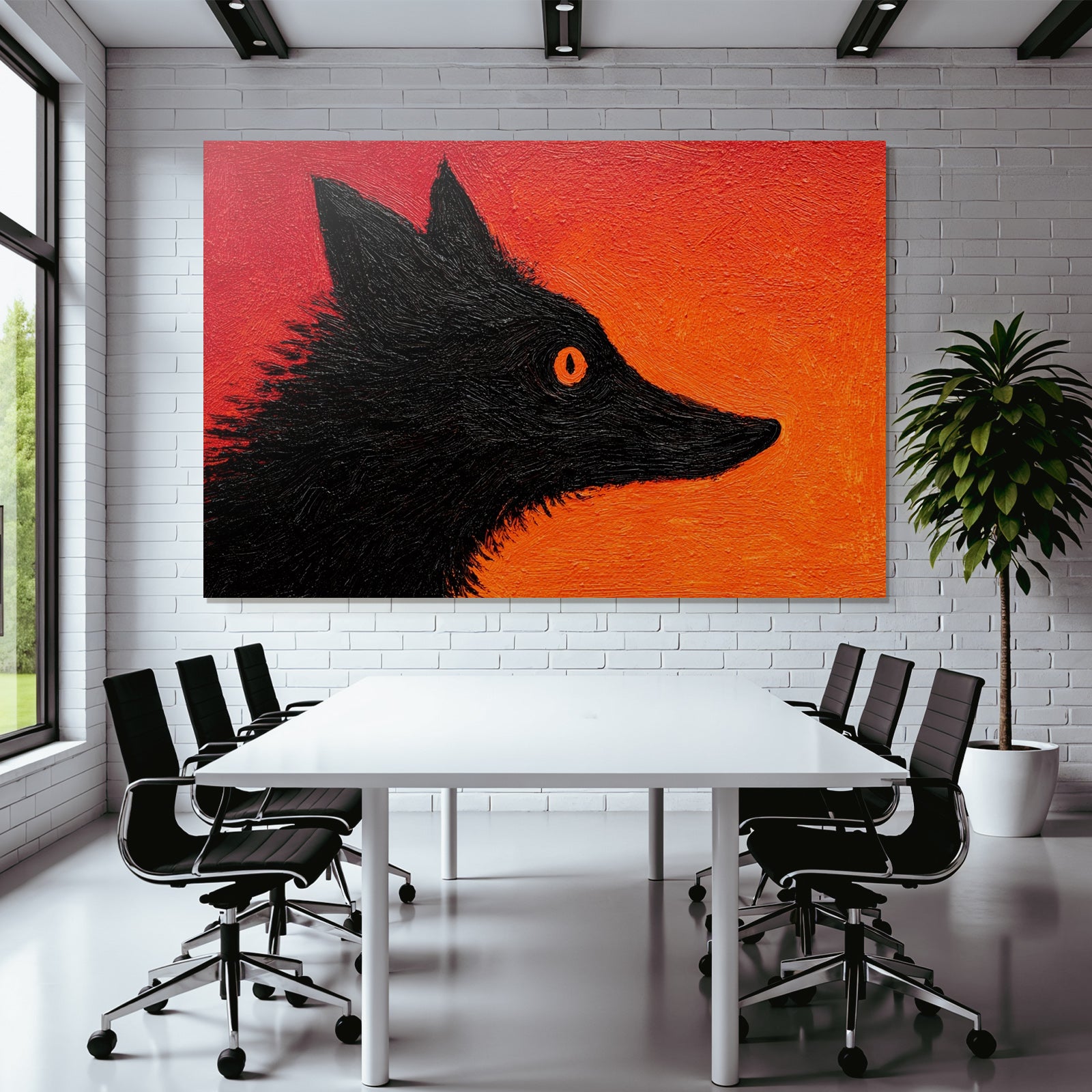 Roter Orange Hintergrund Mit Wolfsilhoütte