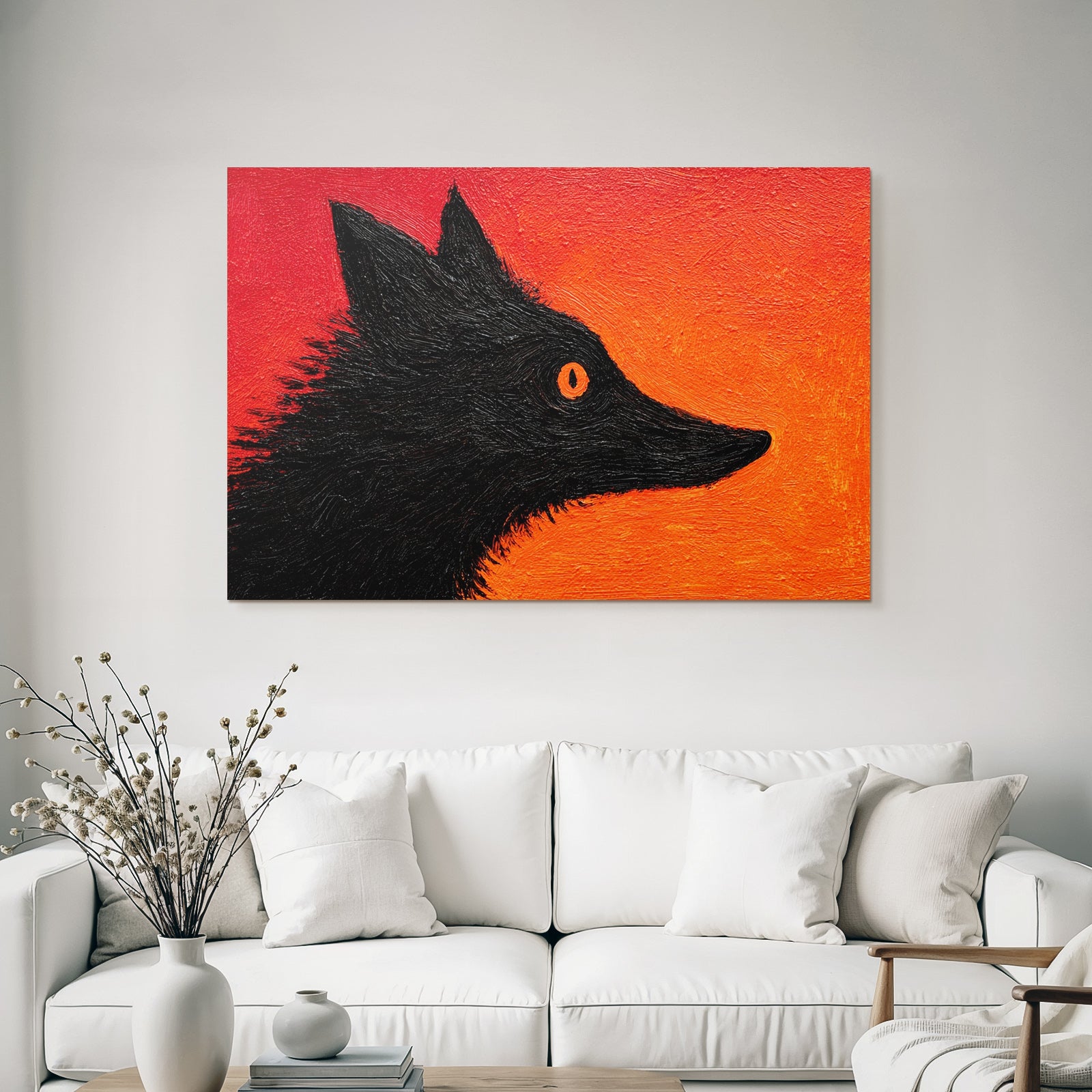 Roter Orange Hintergrund Mit Wolfsilhoütte