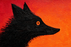 Roter Orange Hintergrund Mit Wolfsilhoütte | Expressionismus | Stilrichtungen