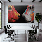 Zwei Hundeköpfe Als Abstraktes Farbenfrohes Kunstwerk Auf Dunklem Hintergrund