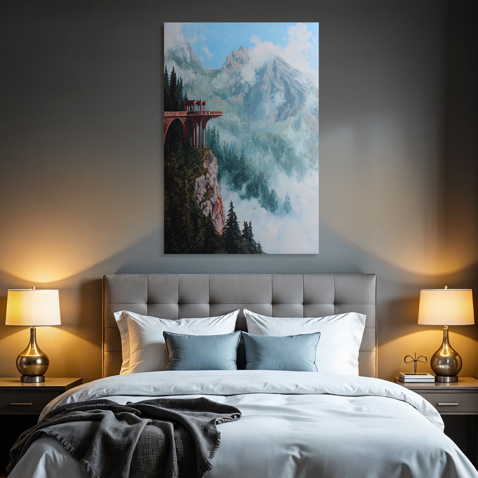 Fantastisch Surreal Berglandschaft Mit Balkon An Der Felsklippe