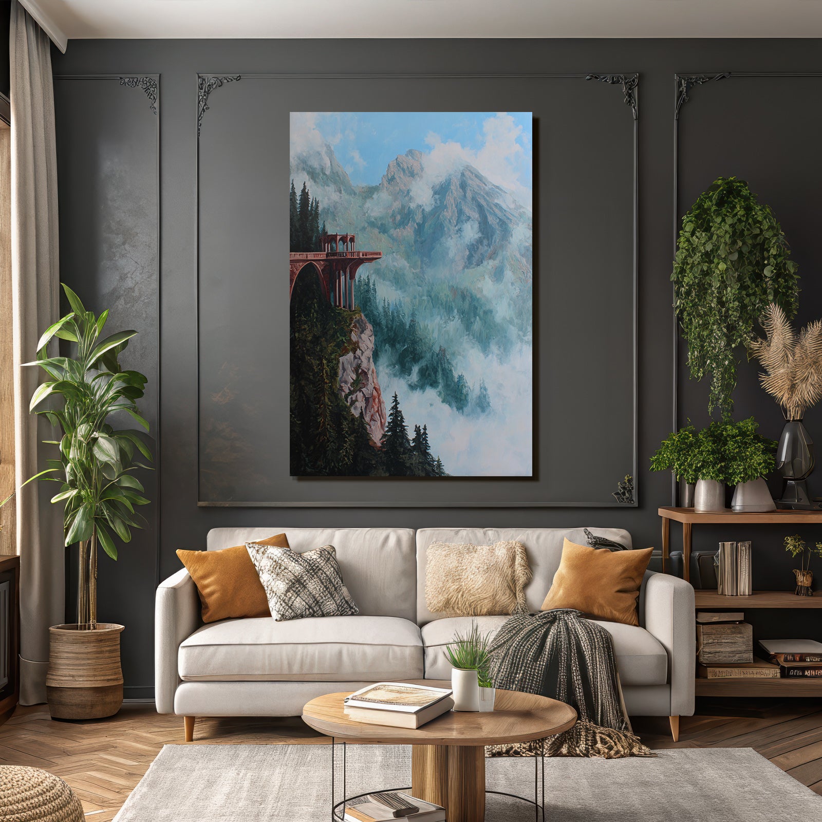 Fantastisch Surreal Berglandschaft Mit Balkon An Der Felsklippe