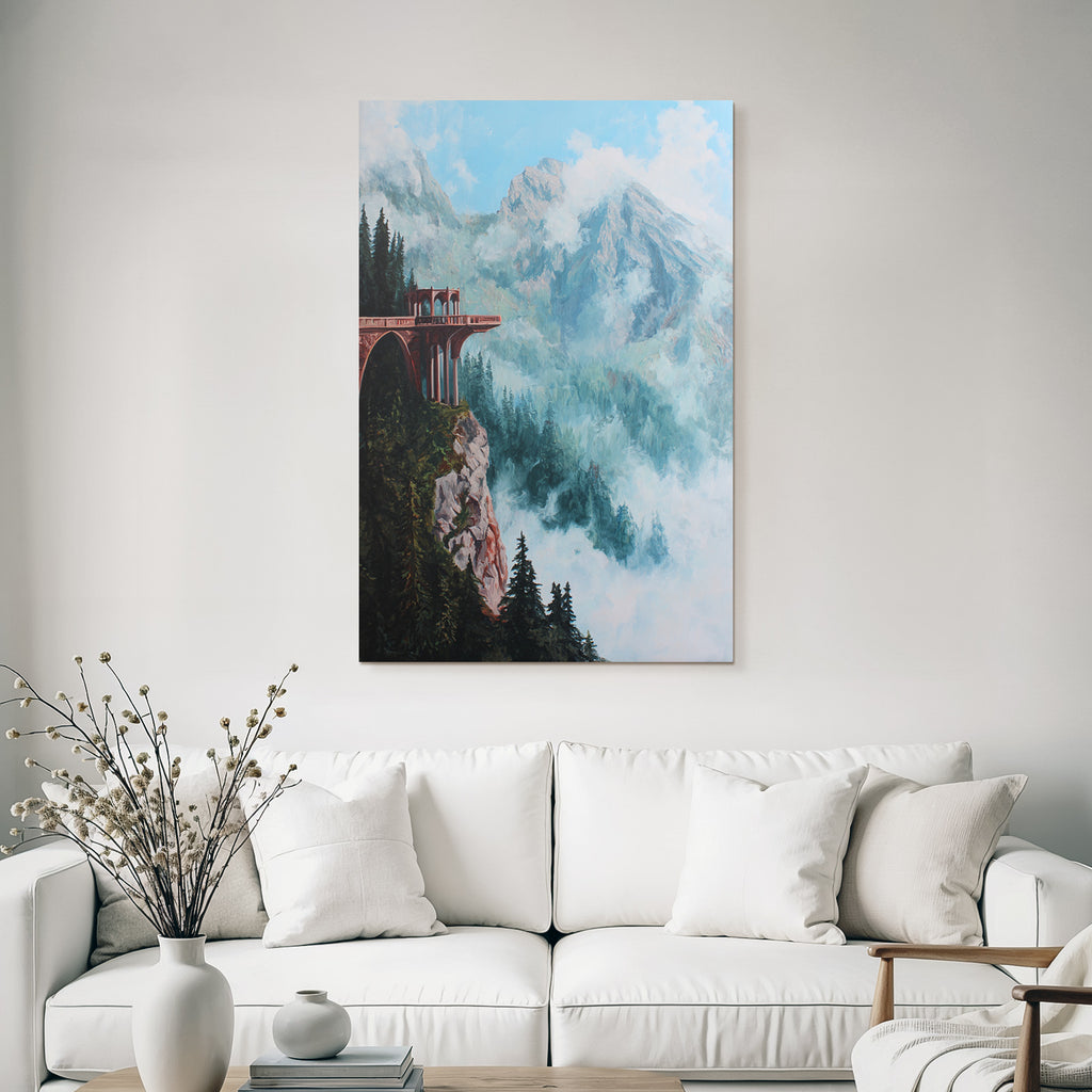 Fantastisch Surreal Berglandschaft Mit Balkon An Der Felsklippe