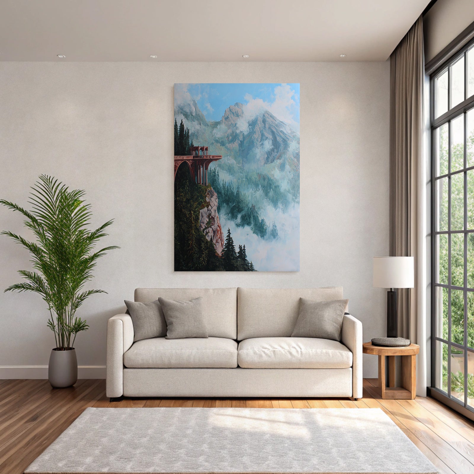 Fantastisch Surreal Berglandschaft Mit Balkon An Der Felsklippe