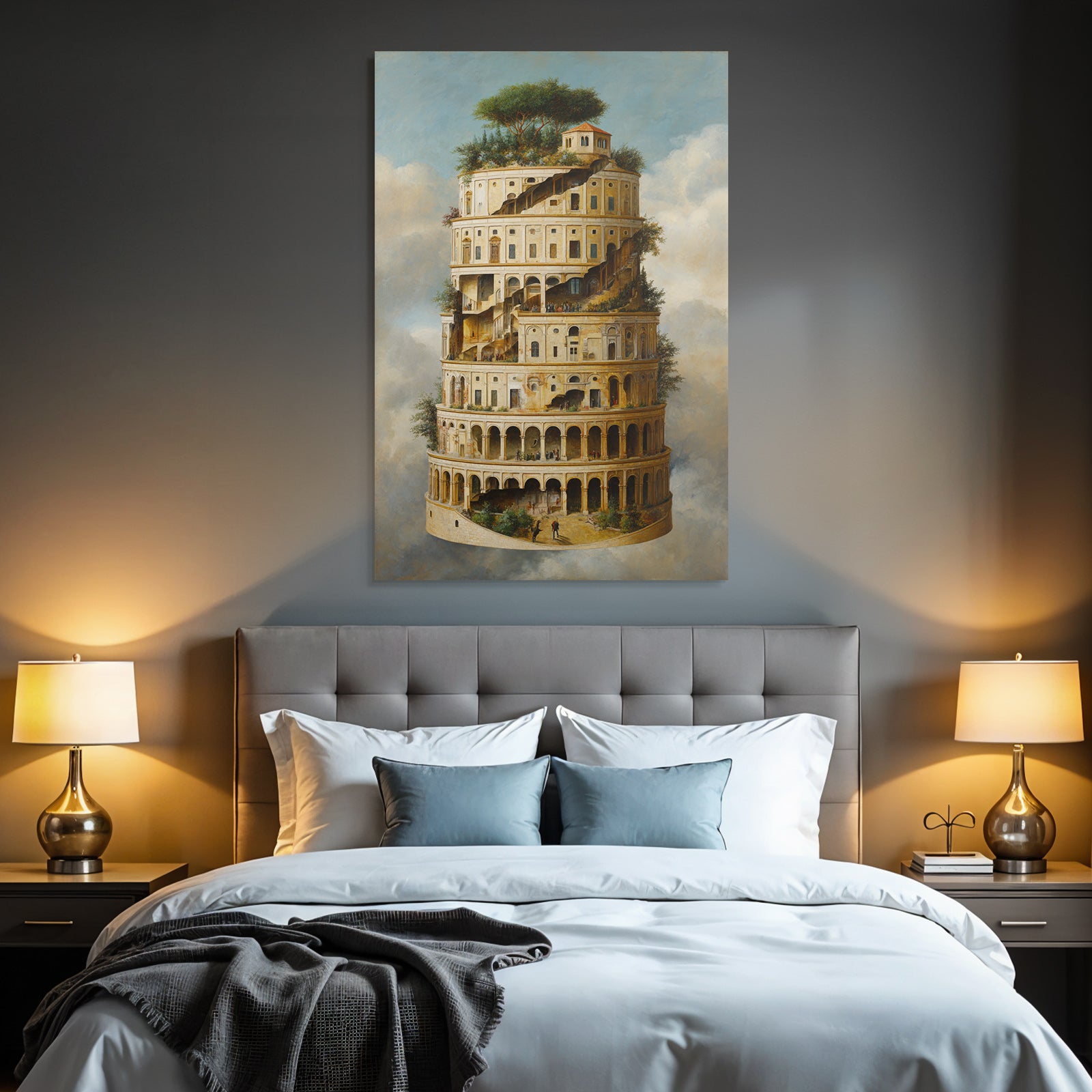 Fantastisch Surreal Fantastische Turmspirale Mit Architektur Und Grüner Bepflanzung