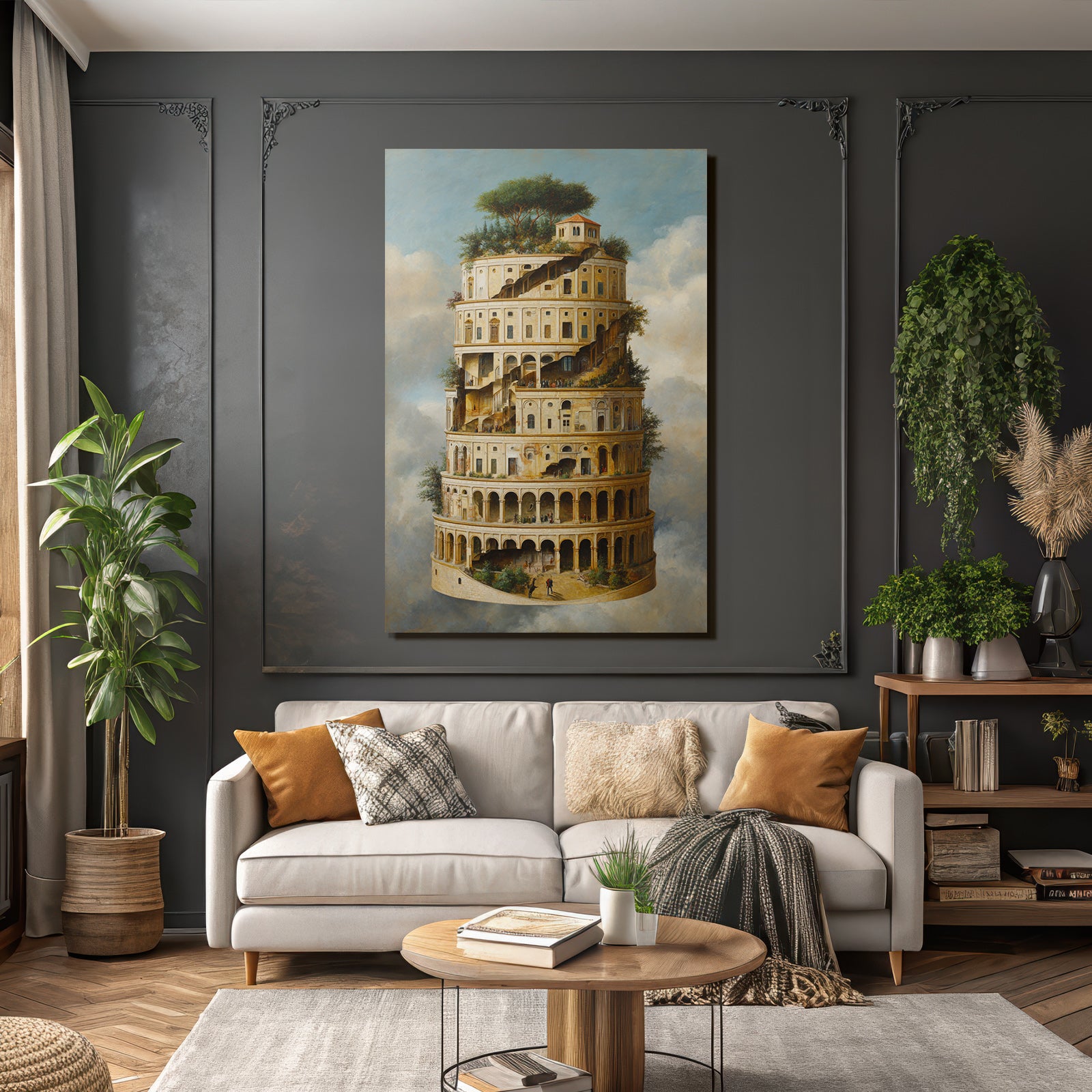 Fantastisch Surreal Fantastische Turmspirale Mit Architektur Und Grüner Bepflanzung
