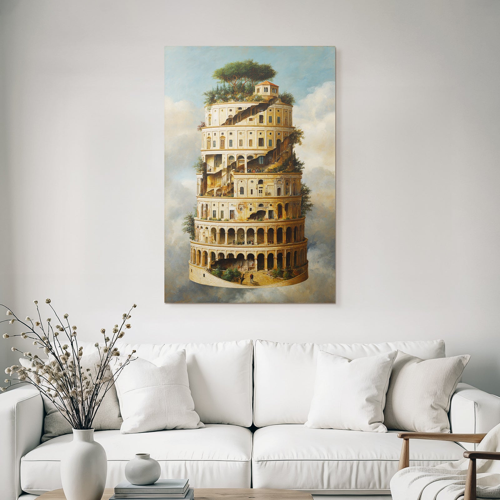 Fantastisch Surreal Fantastische Turmspirale Mit Architektur Und Grüner Bepflanzung