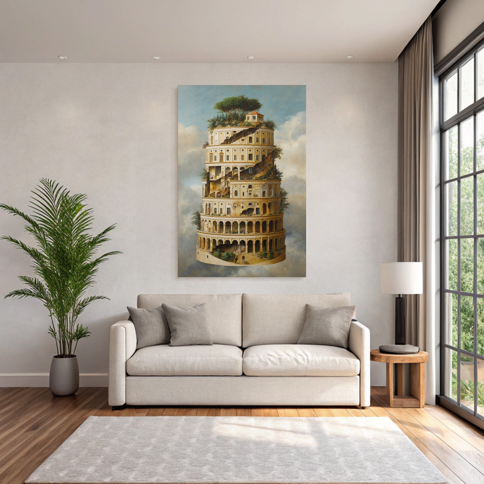 Fantastisch Surreal Fantastische Turmspirale Mit Architektur Und Grüner Bepflanzung