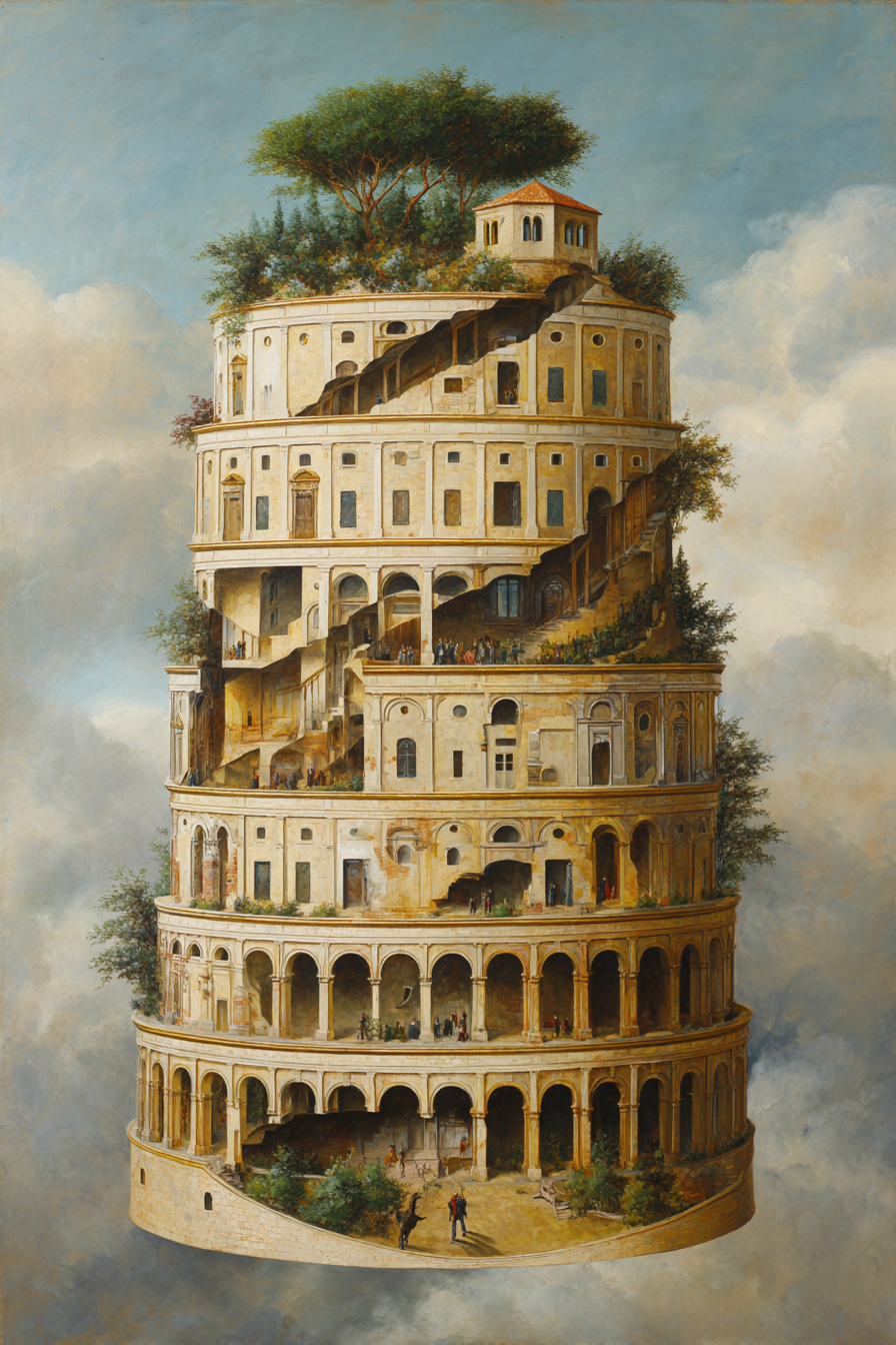 Fantastisch Surreal Fantastische Turmspirale Mit Architektur Und Grüner Bepflanzung | Fantastisch und Surreal | Stilrichtungen