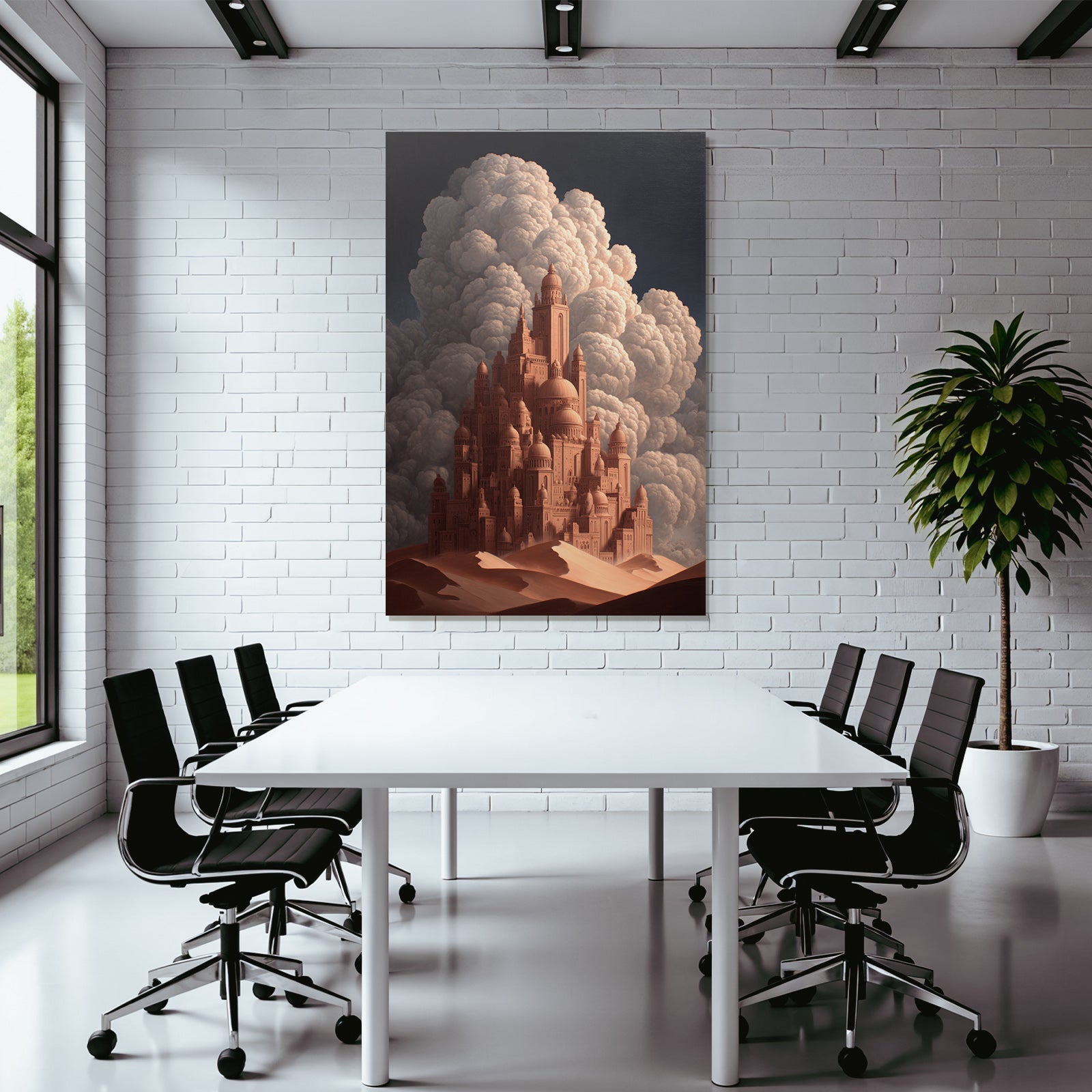 Fantastisch Surreal Fantastische Wüstenstadt Mit Dünen Und Dramatischen Wolken