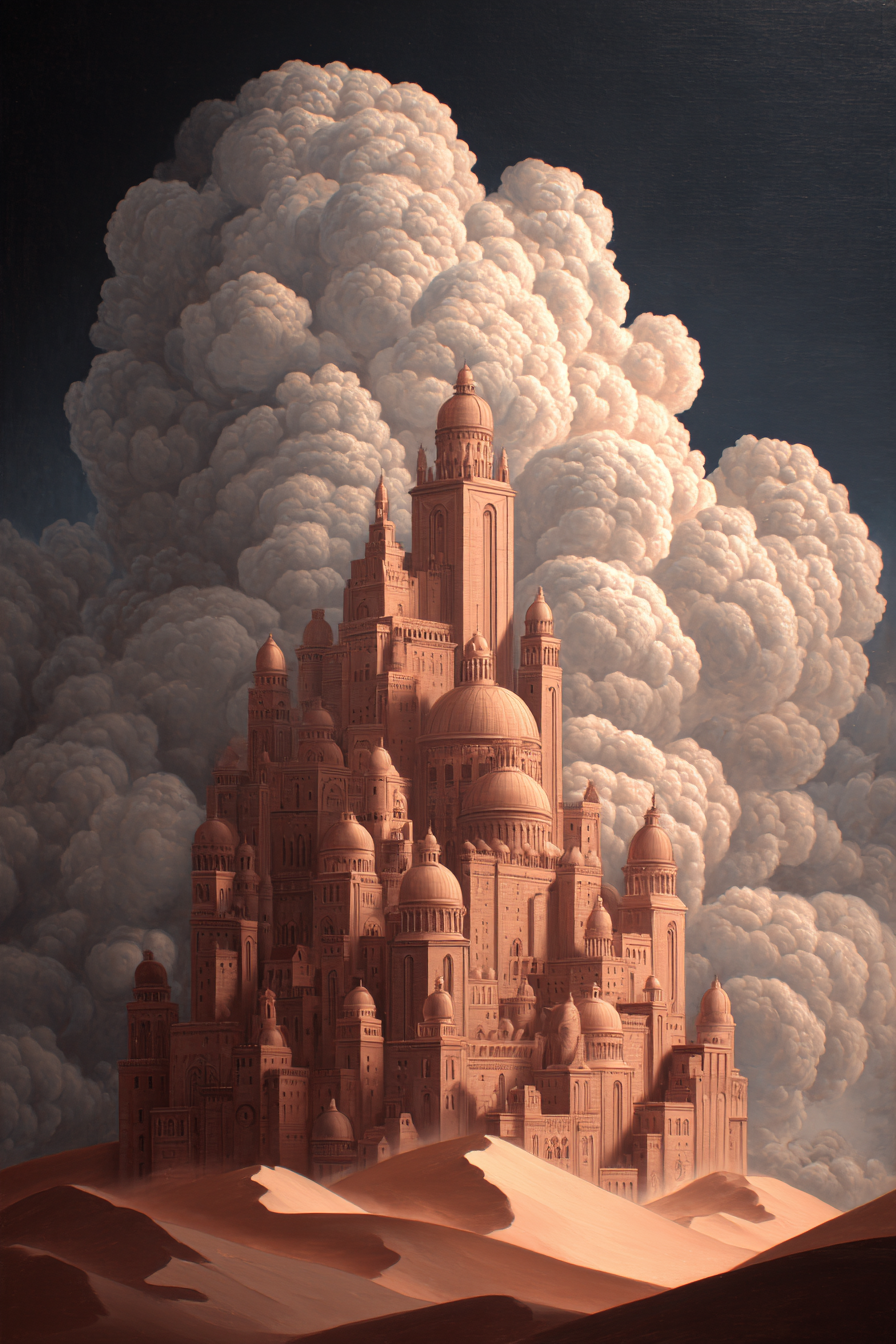 Fantastisch Surreal Fantastische Wüstenstadt Mit Dünen Und Dramatischen Wolken | Fantastisch und Surreal | Stilrichtungen
