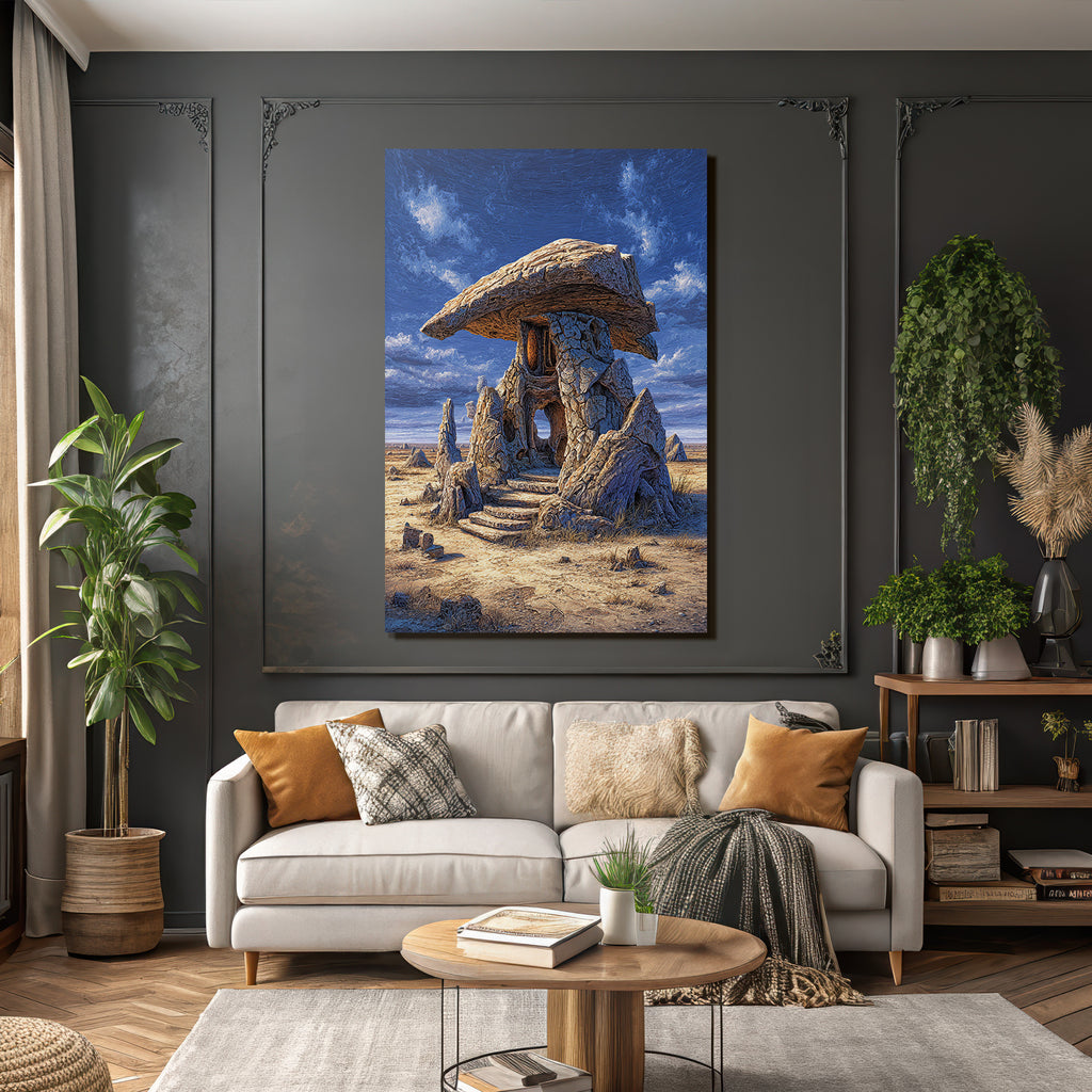 Fantastisch Surreal Fantastischer Felsentempel Mit Flachem Stein Dach