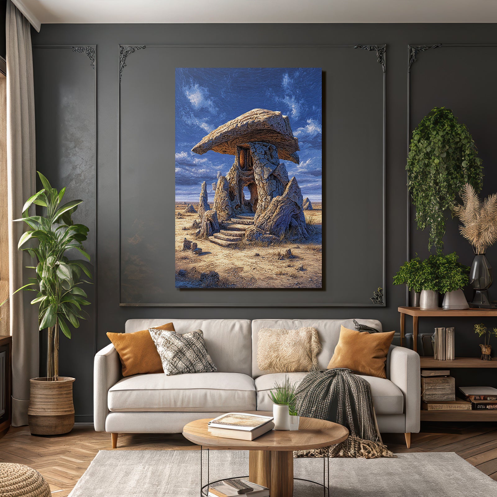 Fantastisch Surreal Fantastischer Felsentempel Mit Flachem Stein Dach