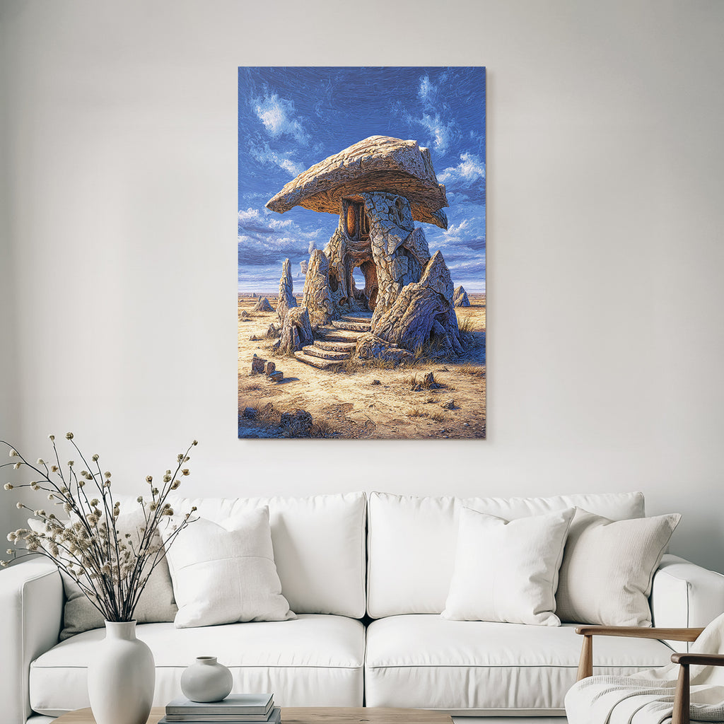 Fantastisch Surreal Fantastischer Felsentempel Mit Flachem Stein Dach