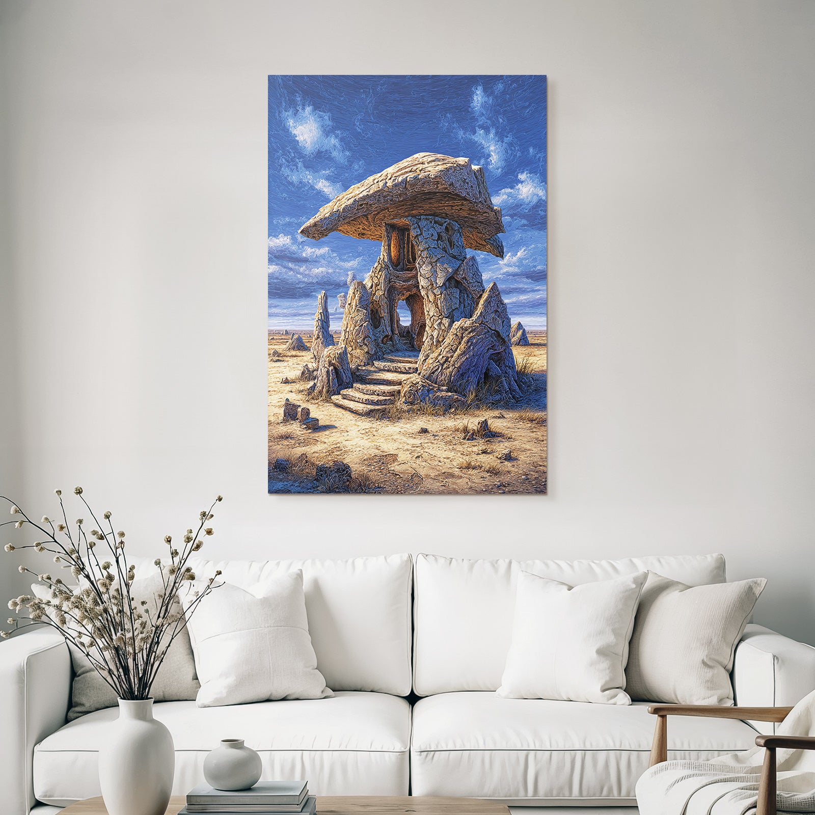 Fantastisch Surreal Fantastischer Felsentempel Mit Flachem Stein Dach
