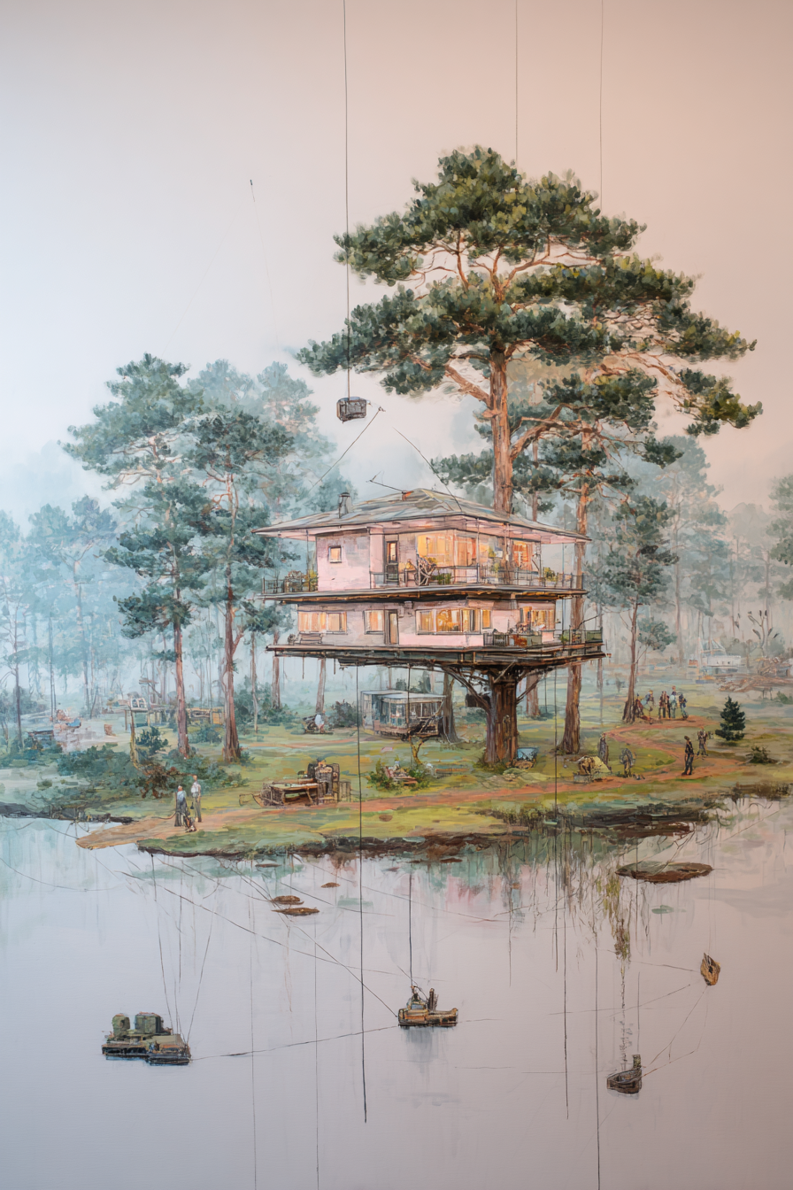 Fantastisch Surreal Grosses Baumhaus Im Wald Mit Vielseitigen Abenteürn | Fantastisch und Surreal | Stilrichtungen