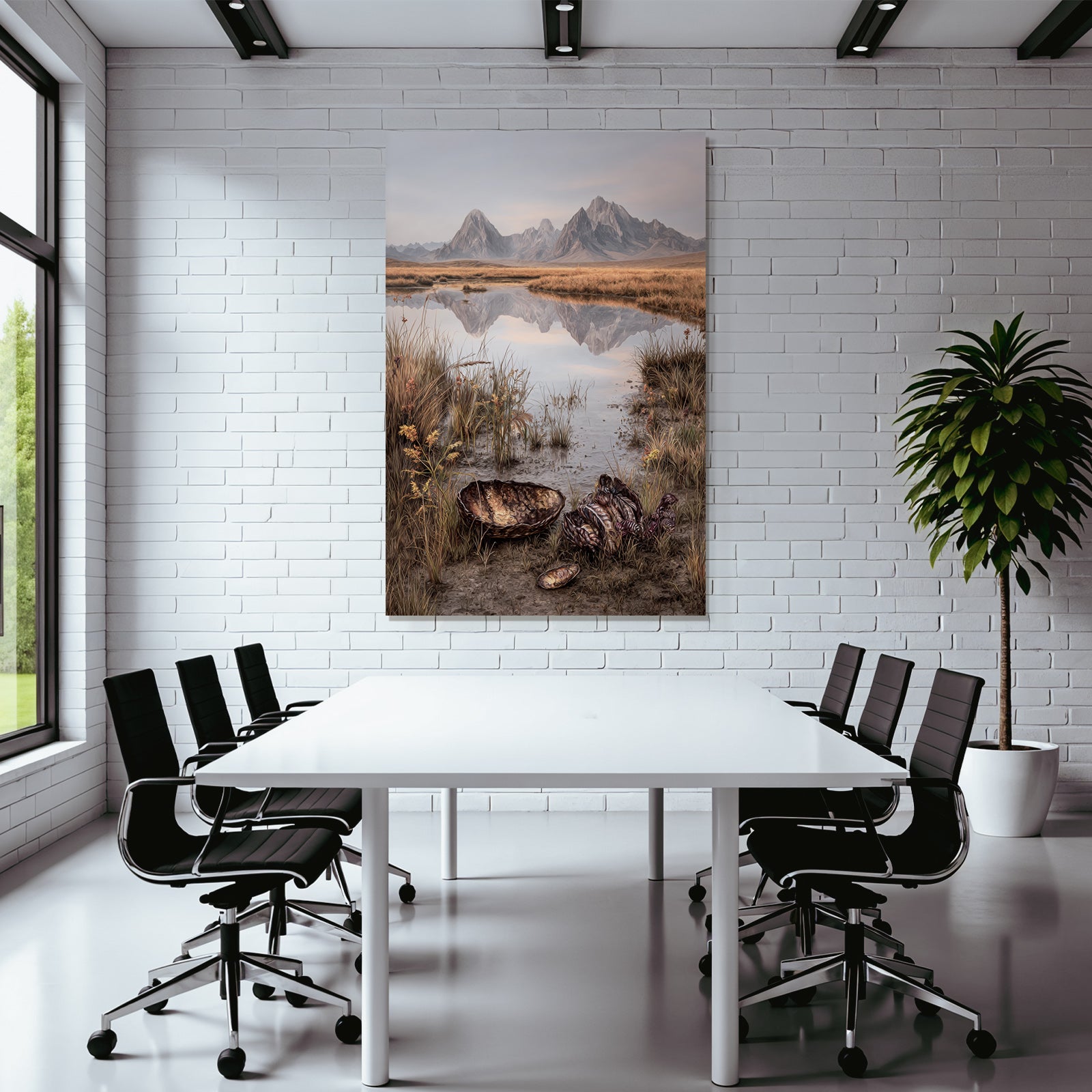 Fantastisch Surreal Idyllische Berglandschaft Mit Muscheln Am Wasser