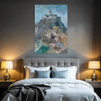 Fantastisch Surreal Küstenlandschaft Mit Leuchtturm Und Dorf Am Meer