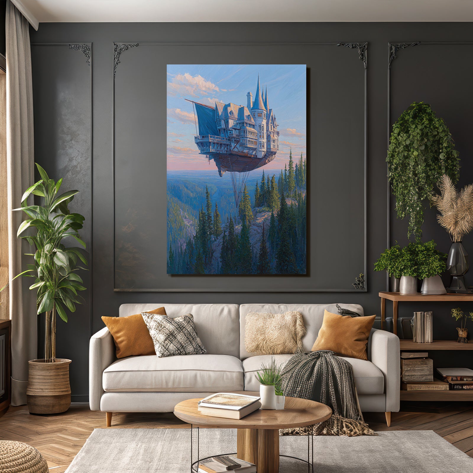 Fantastisch Surreal Schwebendes Fantastisches Schloss Über Dem Bergwald