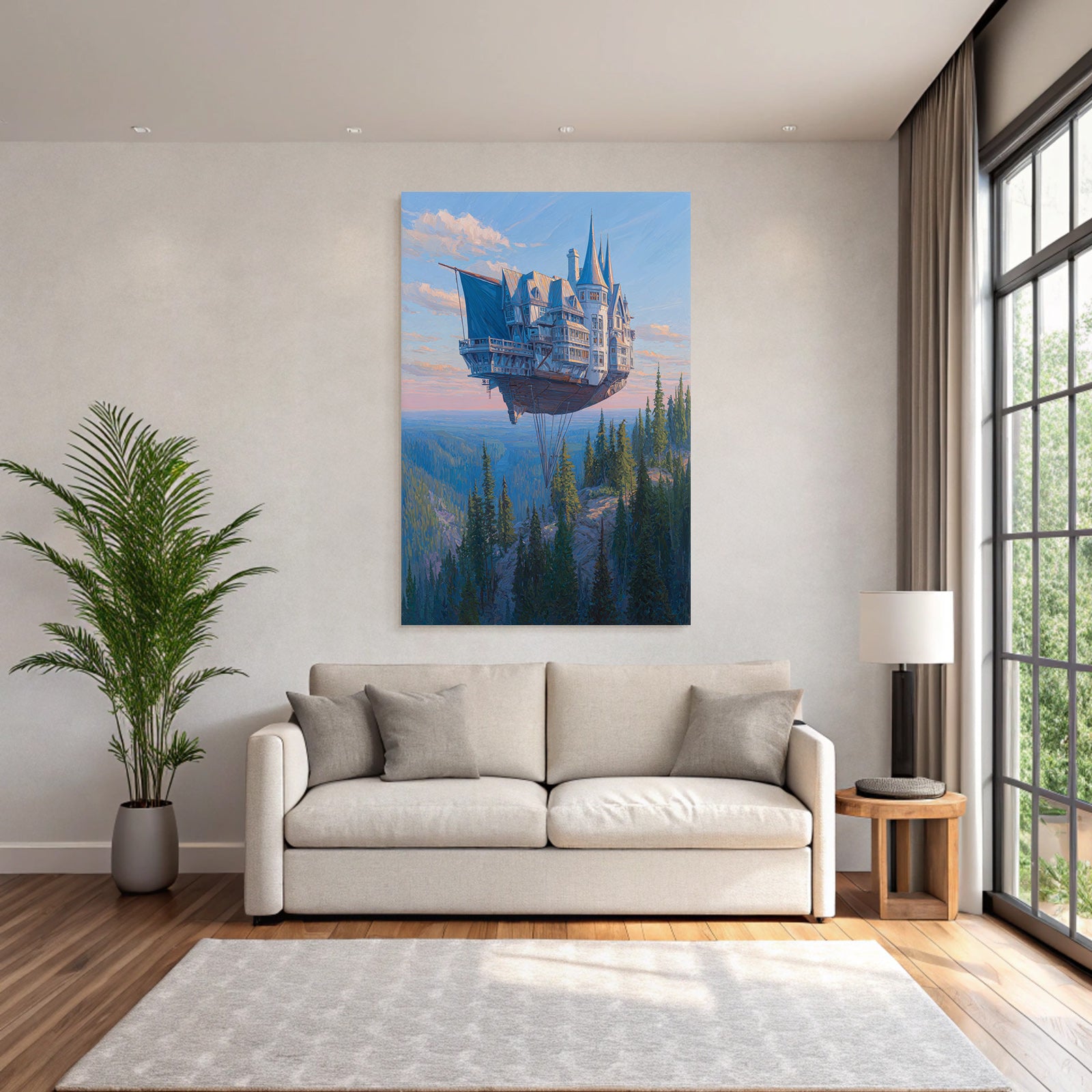 Fantastisch Surreal Schwebendes Fantastisches Schloss Über Dem Bergwald