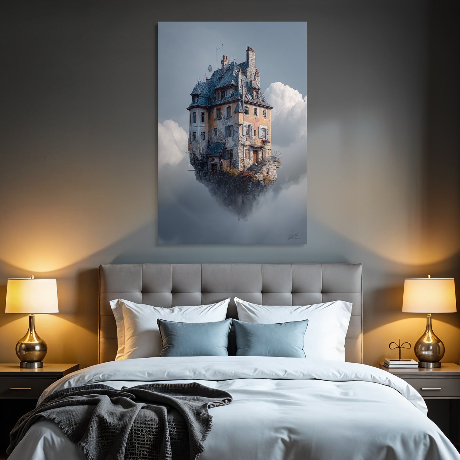 Fantastisch Surreal Schwebendes Verschnörkeltes Haus In Den Wolken